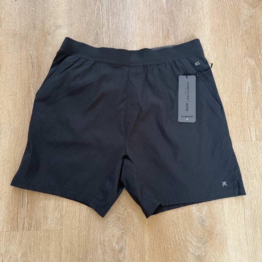 Kenneth Cole Tech Jogger Short Flex Stretch Water Resist Woven Nylon Obsidian XL